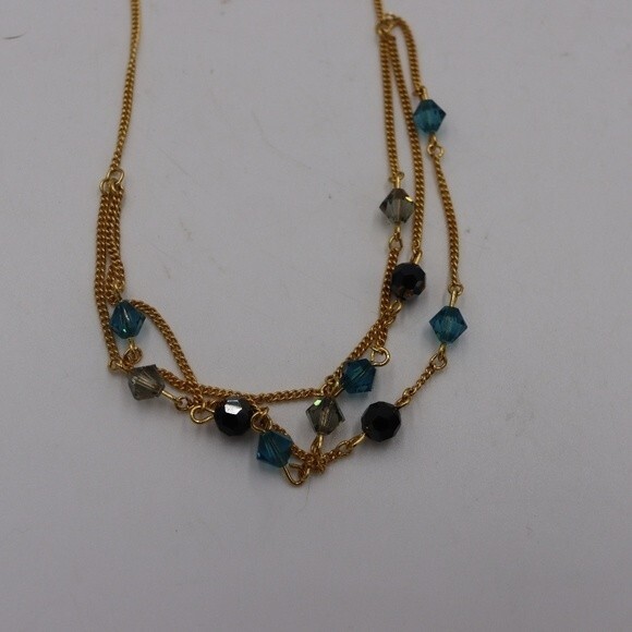 Nordstrom Crystal Collection Blue-Black Beaded Necklace Gold-Tone Chain NWT - Picture 4 of 5